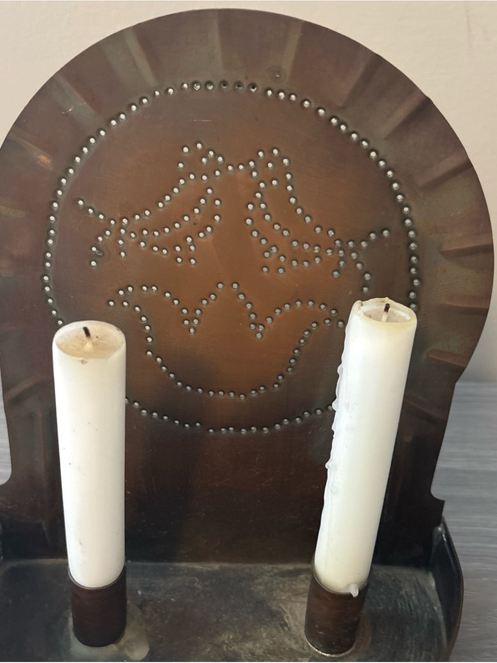 Vintage Pfaltzgraff Village Punched Cooper Wall Scone Candle Holder